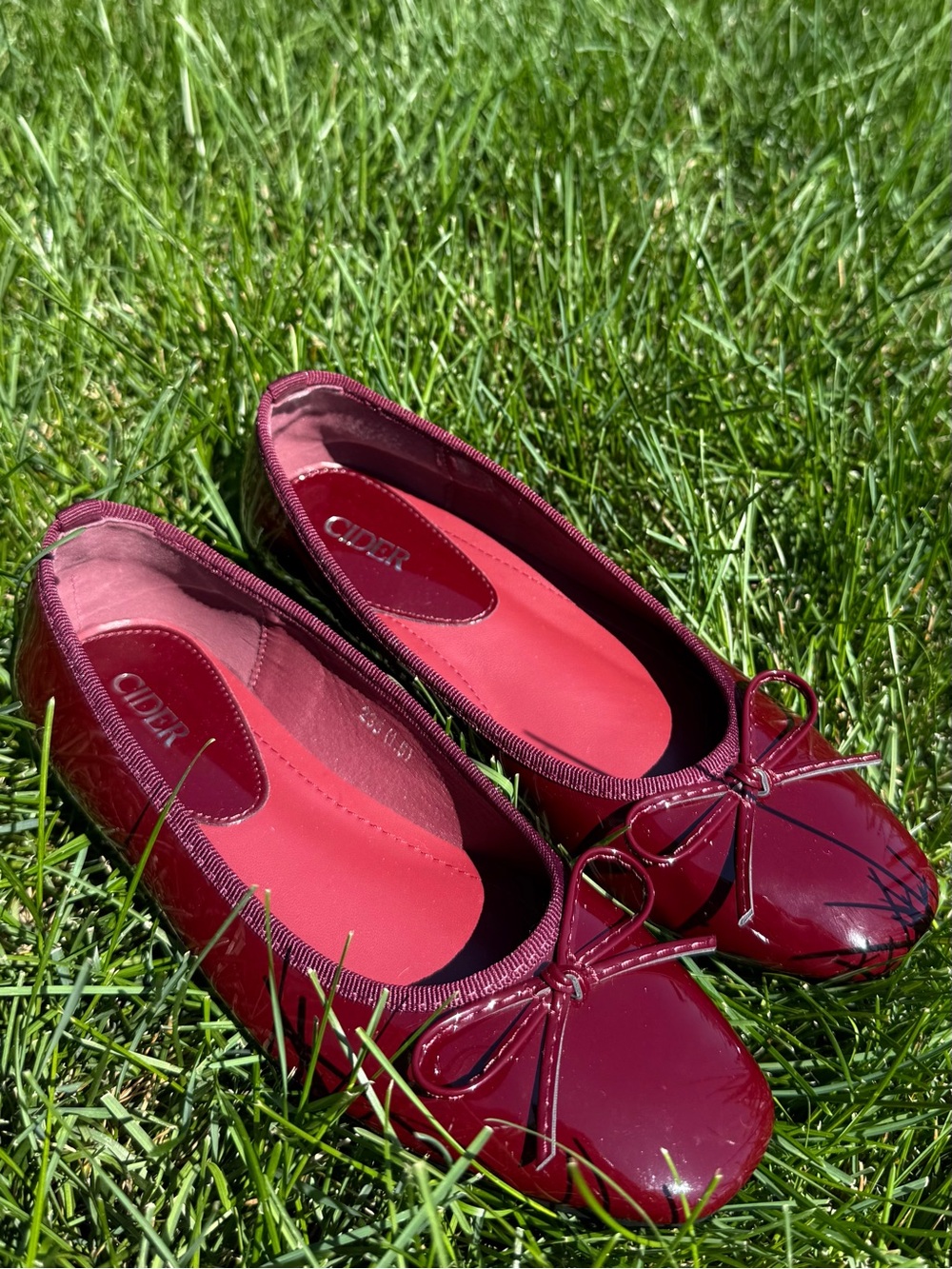 Cider Women’s Burgundy Patent Ballet Flats with Bow